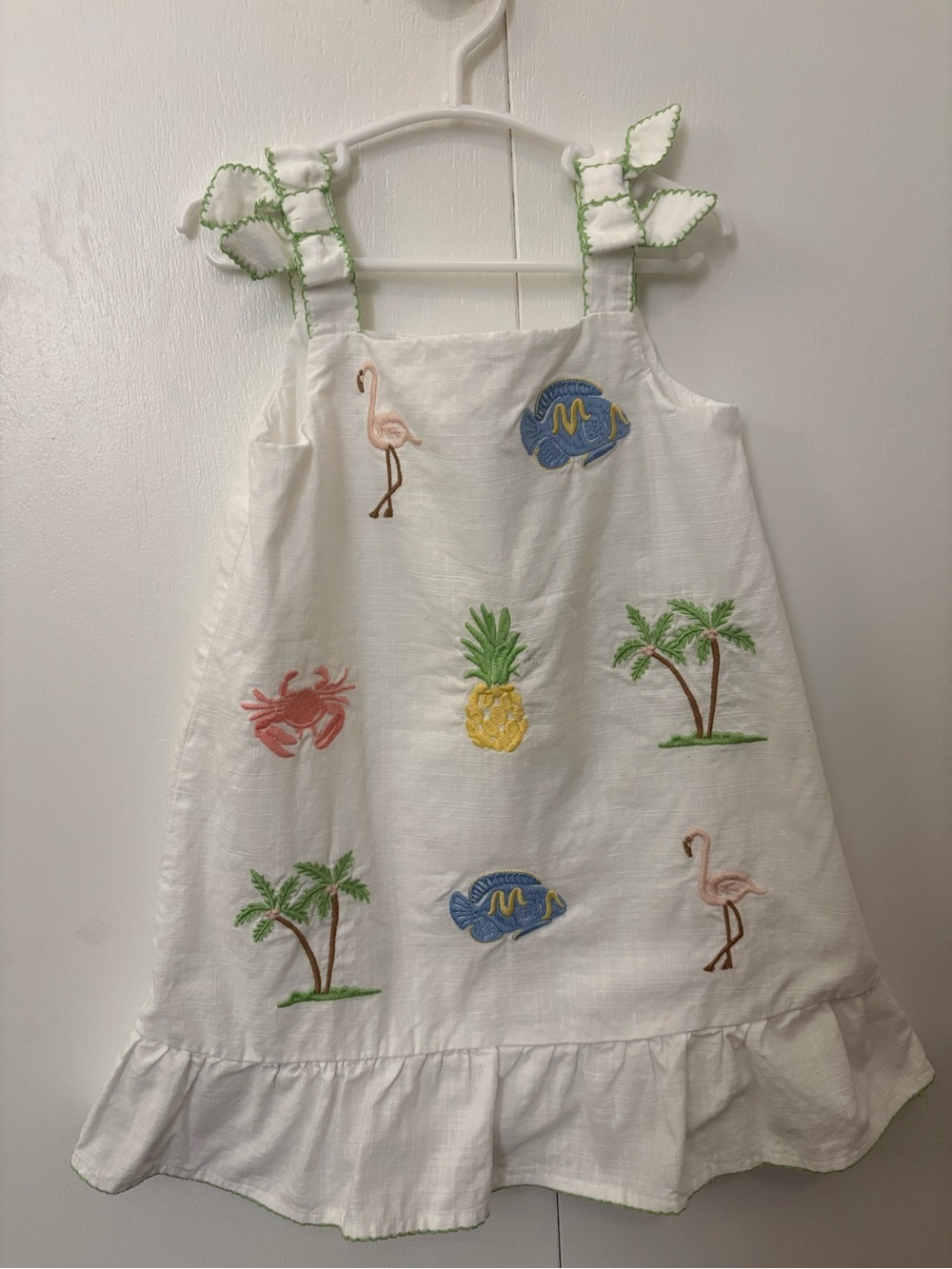 Janie and Jack White Girls' Sundress with Tropical Embroidery